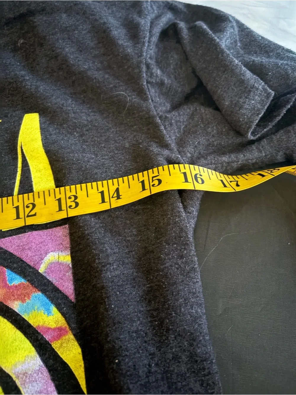 NIRVANA Gray Tee with Yellow Logo and Multicolor Tie-Dye Smiley